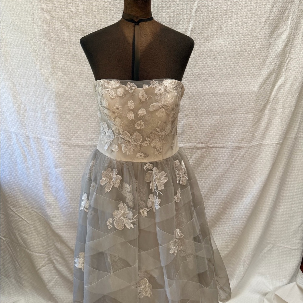 Melissa Sweet Strapless Floral Dress - White and Gray